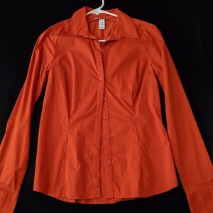 H&M Orange Button Down Fitted Top